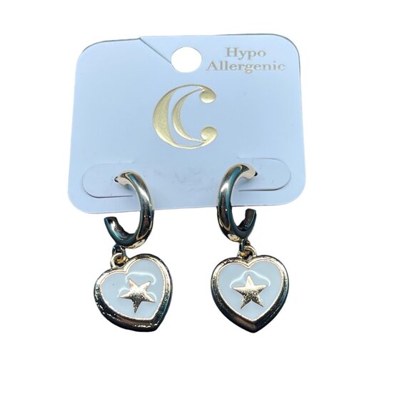 Charming Charlie MSRP $14 Hypoallergenic Gold & White Heart Star Earrings Set - Picture 1 of 5